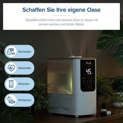 LEVOIT Smart Luftbefeuchter, Warm-/Kalter Nebel max 550 ml/h, 4,5L Humidifier bis 40㎡ 45H, 26dB Aroma Raumbefeuchter mit Nachtlicht für Schlafzimmer Kinderzimmer und Pflanzen, Exklusiv bei Amazon,Weiß