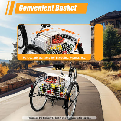 RibasuBB 26 Zoll 3 Räder Dreirad Erwachsene 26" Senioren Dreirad 6 Gang Bike mit Korb, Dreirädriges Cruiser-Fahrrad für Erholung, Einkaufen, Picknicks