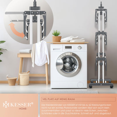 KESSER® Wäscheständer-Turm mit Rädern Platzsparender Wäschetrockner für Innen & Außen 4-Etagen 2 drehbare Seitenflügel und 6 klappbare Ebenen Standtrockner Wäscheturm Zusammenklappbar Weiß/Anthrazit
