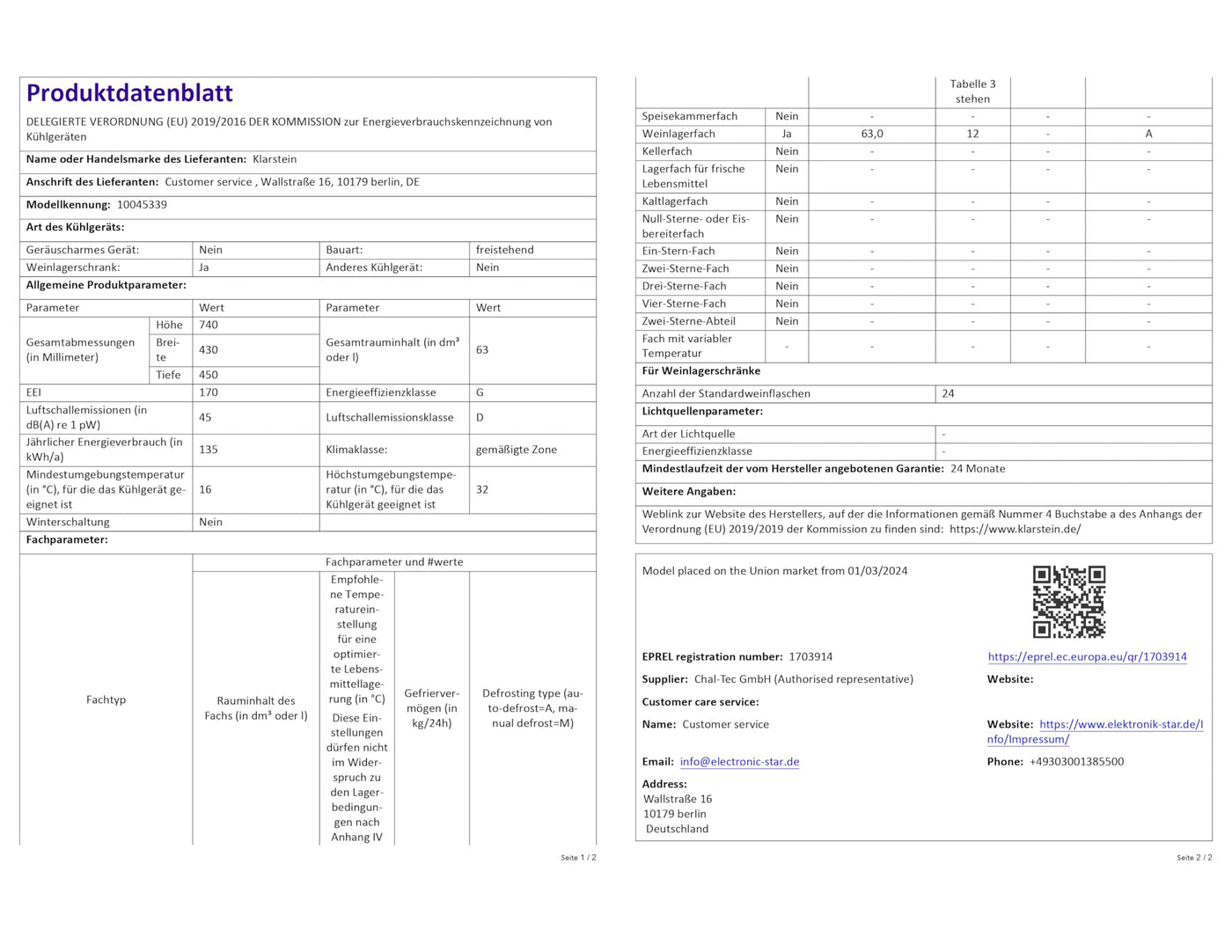 Klarstein Weinkühlschrank,1 Zone Getränkekühlschrank, Leiser Indoor/Outdoor Kühlschrank, 63 Liter Flaschenkühlschrank Klein, Weinschrank für Getränke, Weinkühler für 24 Flaschen, 5-18°C