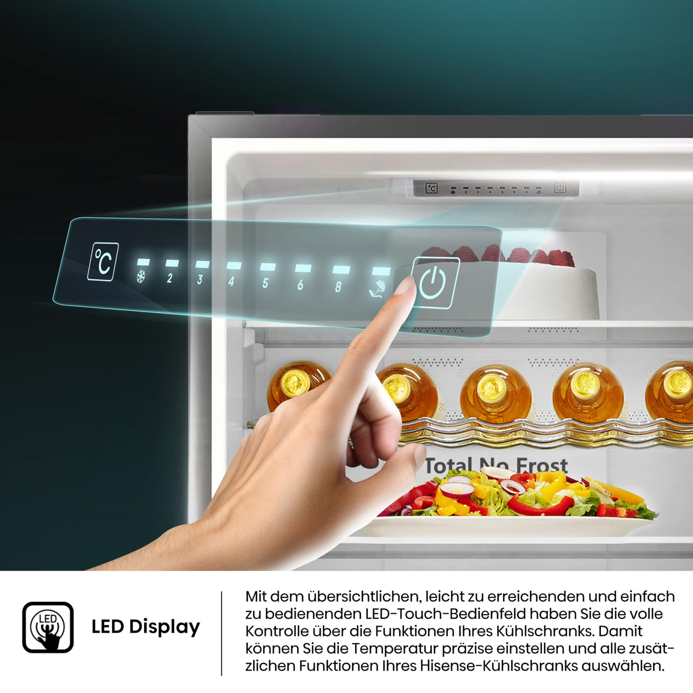 Hisense RB440N4ACA Kühl-Gefrier-Kombination/Höhe 201 cm/Kühlen 178 L/Gefrieren 98 L/LED Beleuchtung, Edelstahl