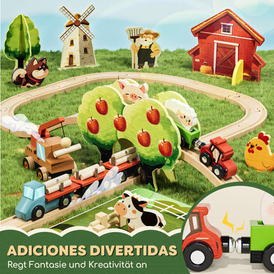 Lehoo Castle Holzeisenbahn, Eisenbahn Kinder, Holz Bauernhof Spielzeug ab 3 Jahre, Zug Spielzeug für Kinder ab 3 4 5