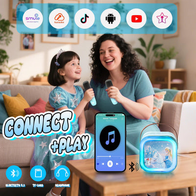 GirliGlee Kinder Mikrofon,Mädchen Spielzeug,Karaoke Maschine für Mädchen,Bluetooth Karaoke Box Anlage mit 2 Mikrofonen, Frozen Geschenke für Mädchen 3 4 5 6 7 8 9 Jahre