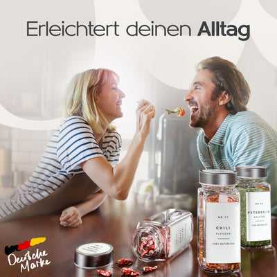 Homety Gewürzgläser Eckig - Set Edelstahl Deckel (24 Stück) - Gewürzbehälter 240 Etiketten - Gewürzdosen zur Gewürze aufbewahrung [120 ml] - Weiß