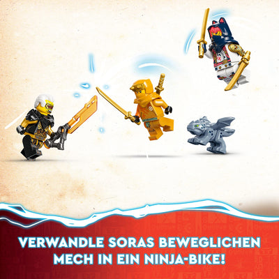 LEGO 71792 NINJAGO Soras transformierender Mech-Bike-Renner, 2in1 Set mit transformierender Mech-Actionfigur, Motorrad-Spielzeug Set mit 3 Minifiguren für Kinder, Jungen und Mädchen