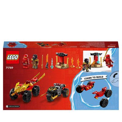 LEGO NINJAGO Verfolgungsjagd Set mit Kais Flitzer und Ras' Motorrad, Spielzeug für Kinder ab 4 Jahren, Ninja-Auto-Spielzeug zum Bauen, Minifigur zum Sammeln 71789