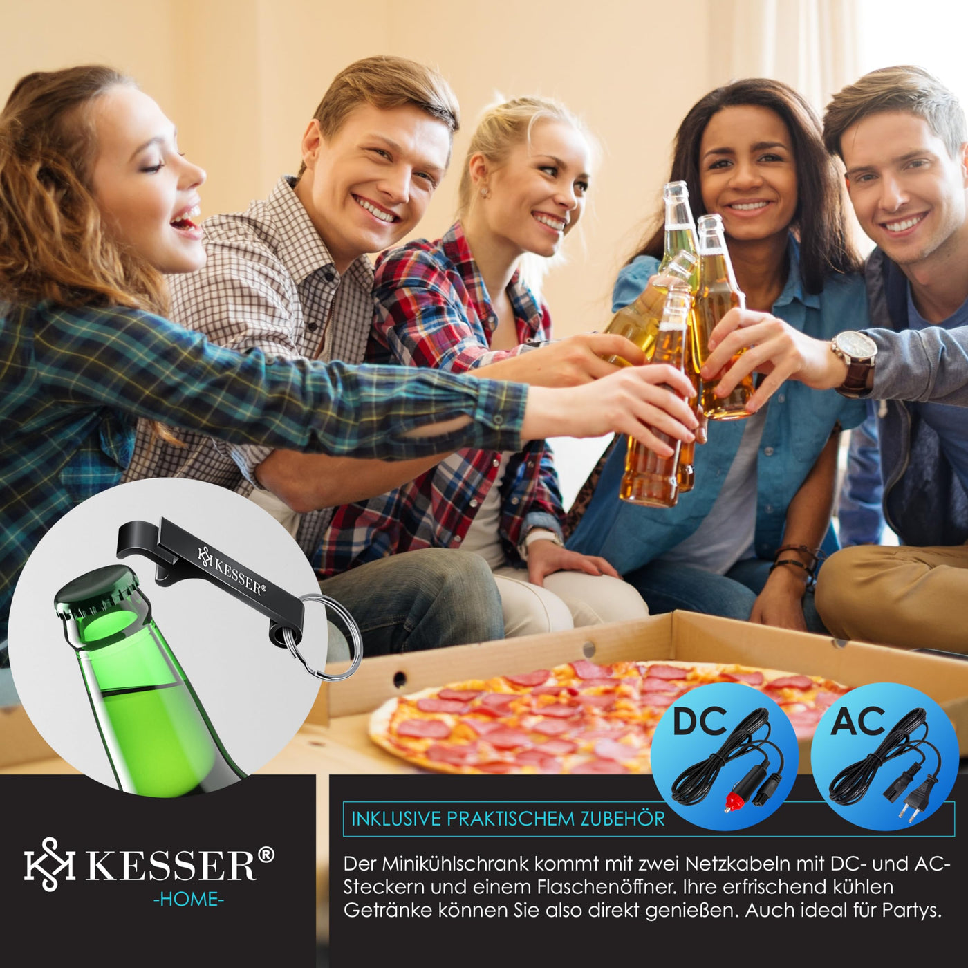 KESSER® 2in1 Mini Kühlschrank Kühlbox 15 Liter Kühl und Heizfunktion Tragbarer AC DC 220-240V/12V Steckdose und Zigarettenanzünder Warmhaltebox Thermobox Auto Büros Zimmer Camping Garten Schwarz