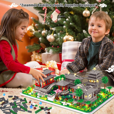 Suzhou Garden Baumhaus Bauklötze Kit, 3930 Teile Chinesische Architecture Suzhou Bauspielzeugsets mit Lichterkette, Suzhou Garden Haus Deko Modell, Klemmbausteine Building Blocks für Erwachsene Kinder
