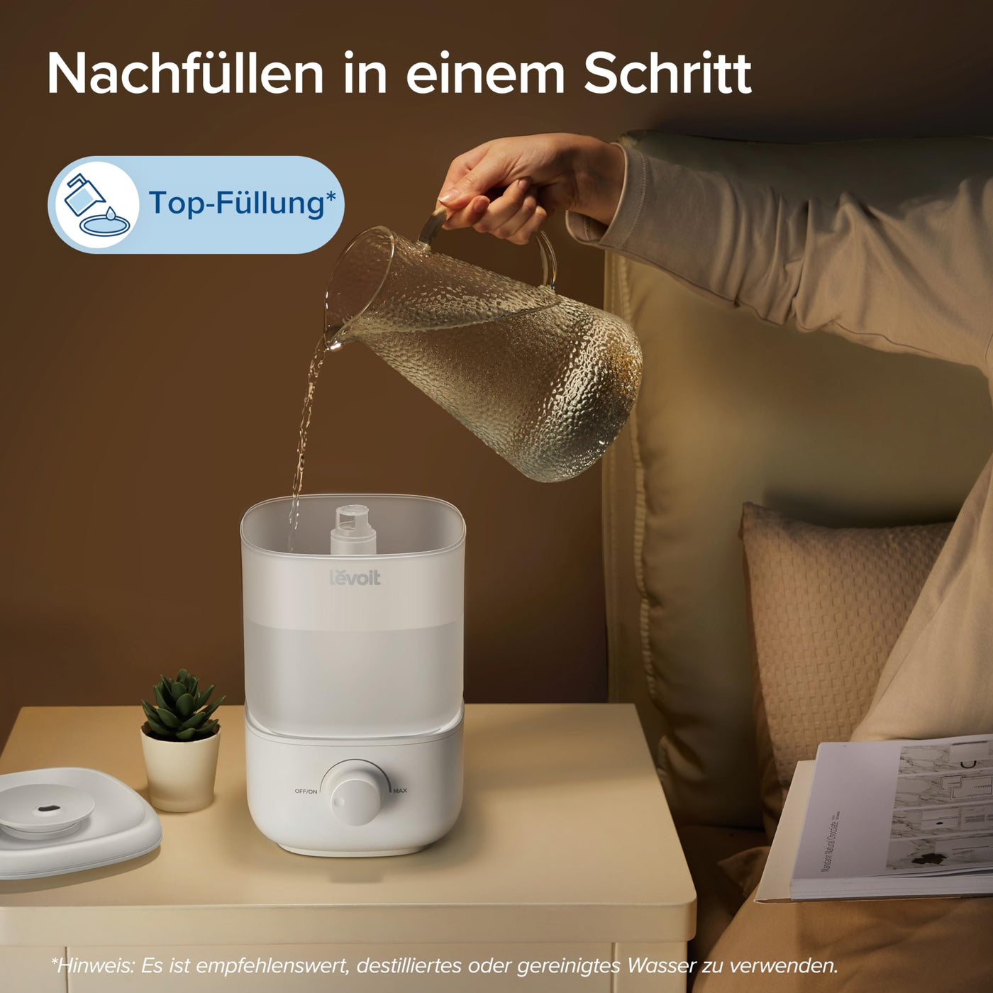 LEVOIT 2,5L Mini Luftbefeuchter bis 25H für Schlafzimmer Kinderzimmer, 26dB leise Top-Fill Humidifier für Baby Pflanzen, Raumbefeuchter mit 360° drehbarer Düse, automatische Abschaltung