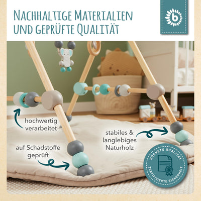 Bieco Spielbogen Baby Holz Höhenverstellbar | Baby Gym | Spieltrapez Trapez Holzspieltrapez Spielebogen Babies Wickeltisch Babys -figuren