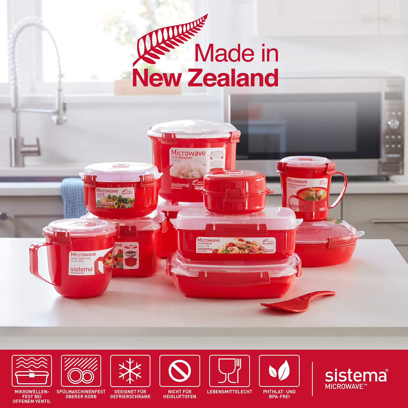 Sistema Microwave-Heat & Eat Frischhaltedosen Set | 4 rechteckige Mikrowellen-Vorratsdosen mit Deckeln (2 x 1,25 l + 2 x 525 ml) | verschließbare Clips und Belüftungsventile | BPA-frei [82005]