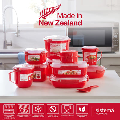 Sistema Microwave-Heat & Eat Frischhaltedosen Set | 4 rechteckige Mikrowellen-Vorratsdosen mit Deckeln (2 x 1,25 l + 2 x 525 ml) | verschließbare Clips und Belüftungsventile | BPA-frei [82005]