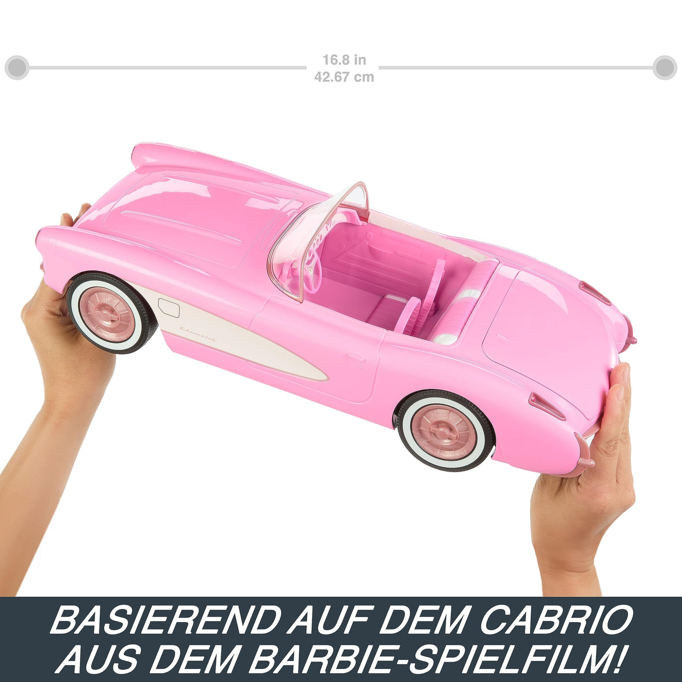 Hot Wheels Ferngesteuertes Auto, R/C Barbie Corvette - ferngesteuertes Fahrzeug, 1956 Corvette Stingray, 2,4 GHz Frequenz, bis zu 8 km/h, Platz für 2 Barbie-Puppen, HPW40