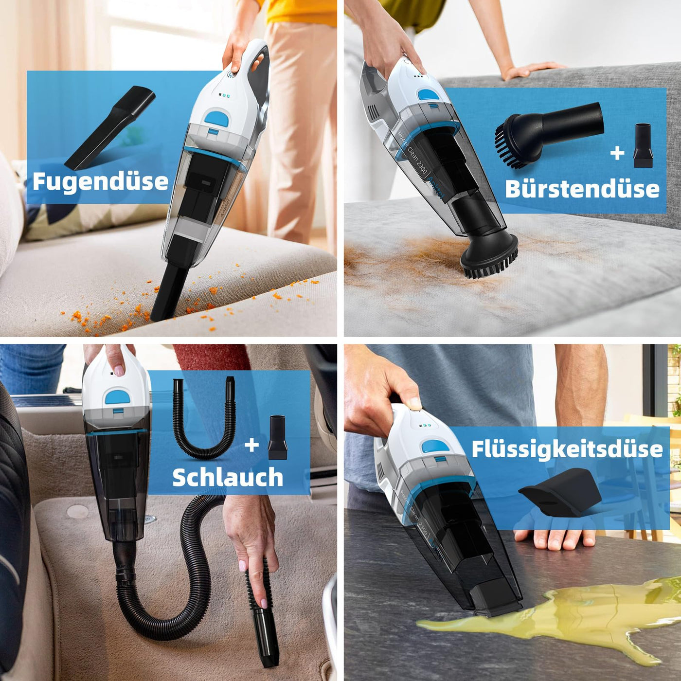 Anktel Handstaubsauger Testsieger 14,8V 9700Pa mit Ladestation Handstaubsauger Akku Beutellos Nass&Trocken mit Waschbar HEPA-Filter Handsauger Kabellos Staubsauger per Auto, Haus -PowerClean2300-