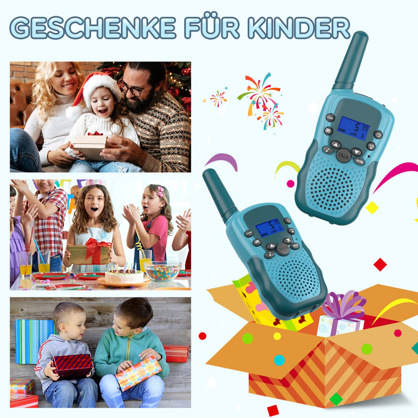 Bakoherp Walkie Talkie Kinder ab 3-12 Jahre, Aufladbar mit 8 Kanäle, Funkgerät Wiederaufladbar mit LED Taschenlampe, VOX Funktion, Klare Stimme für Abenteuer, Camping, Wandern