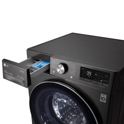 LG F4WV708P2BA, Klasse A, Frontlader-Waschmaschine 8 kg, Wi-Fi, AI Direct Drive, Tiefenreinigung mit Dampf, TurboWash 360°, TRIPLE A, Außentür aus gehärtetem Glas, 60x62x85 cm ꟷ Metallic Black Steel