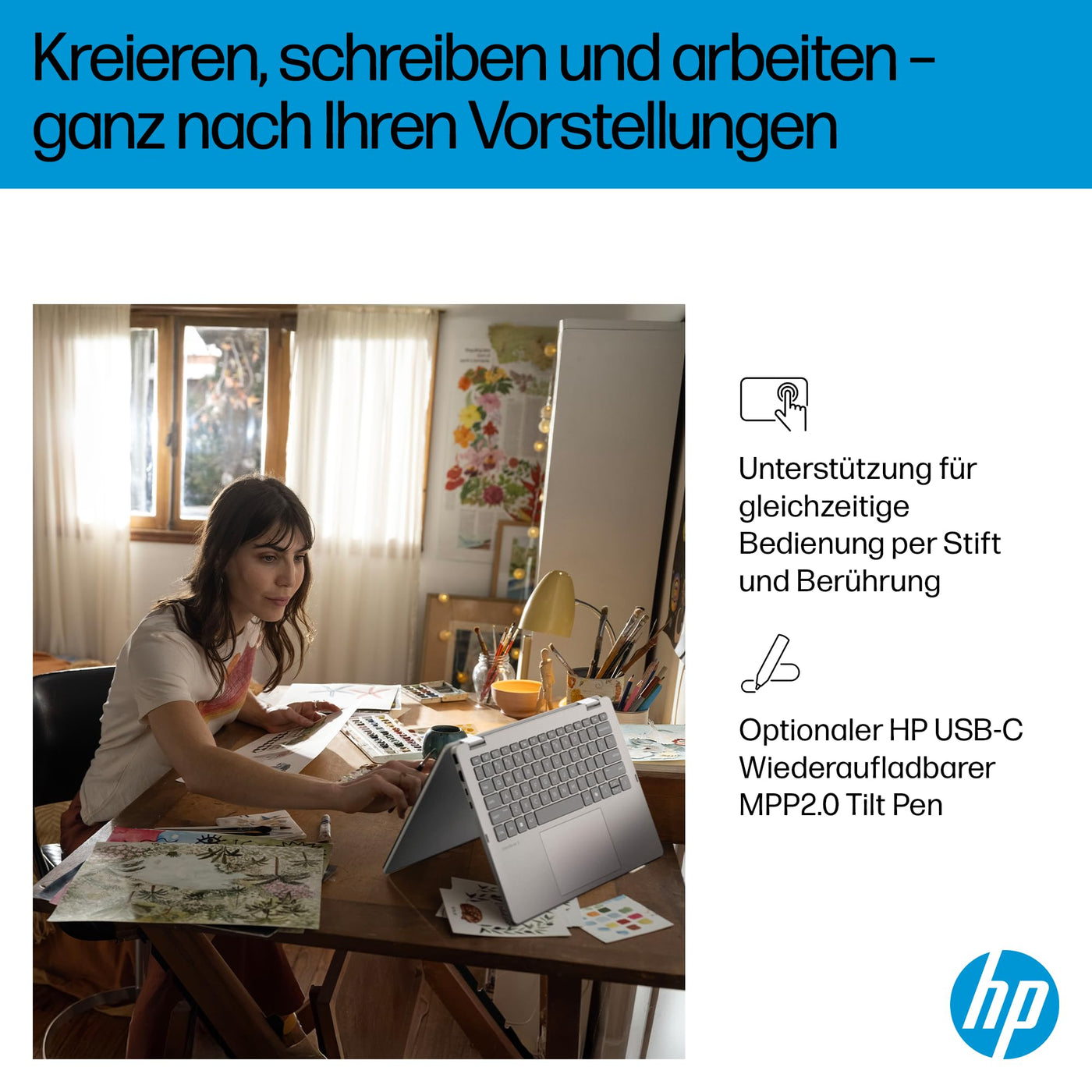 HP OmniBook 5 Flip 14-fp0254ng 2 in 1 Convertible Laptop, 14 Zoll 2K-Touchscreen (1920 x 1200), Intel Core i5-1334U, 16 GB RAM, 512 GB SSD, QWERTZ, Windows 11 Home, Silber