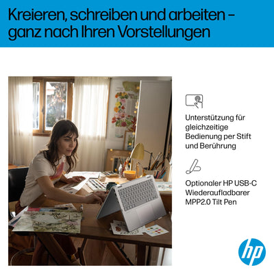 HP OmniBook 5 Flip 14-fp0254ng 2 in 1 Convertible Laptop, 14 Zoll 2K-Touchscreen (1920 x 1200), Intel Core i5-1334U, 16 GB RAM, 512 GB SSD, QWERTZ, Windows 11 Home, Silber