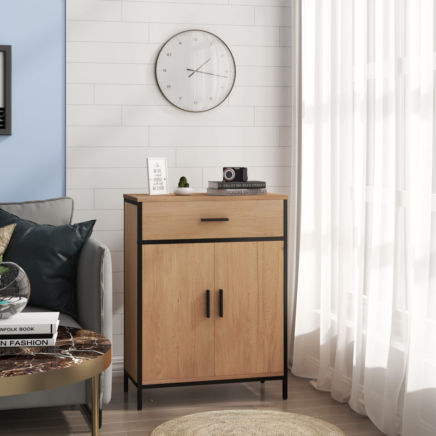 EUGAD Badezimmerschrank mit 1 Schublade 2 Türen, freistehender Badschrank, Badkommode mit verstellbarem Regal, Aufbewahrungsschrank für Wohnzimmer Küche Flur, 60x80x30 cm