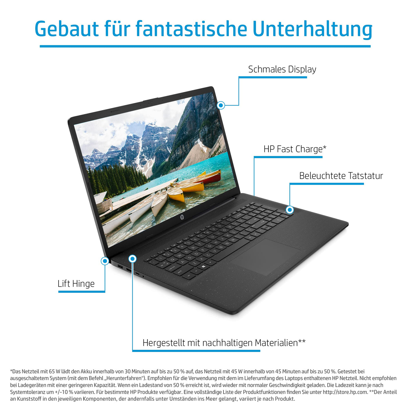 HP Laptop 17,3 Zoll HD+ Display, Intel Celeron N4120, 8GB DDR4 RAM, 256GB SSD, Intel UHD 600 Grafik, Windows 11, QWERTZ Tastatur, Schwarz