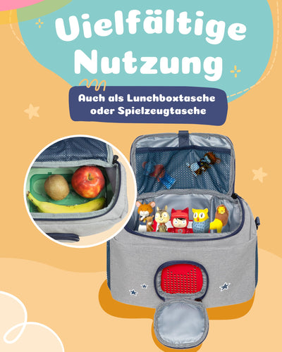 JP Journey Tasche für Toniebox - Transporttasche für Tonie Figuren und Box zum Aufhängen für Reisen und Auto (Grau-Blau Bär)