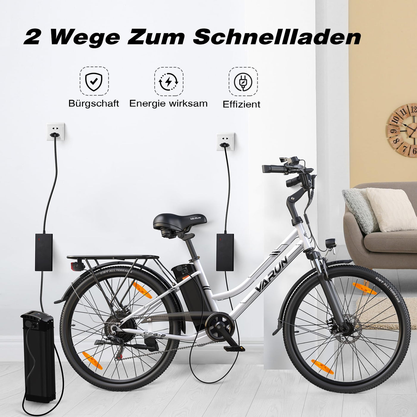 VARUN E Bike 26 Zoll, City E-Bike Damen Herren mit 250W Motor, 𝟒𝟖𝐕 Li-Ion Akku, Elektrofahrrad mit 𝐋𝐂𝐃 Display, 𝟒 Fahrmodi, City E-Fahrrad mit bis zu 𝟖𝟎𝐊𝐌