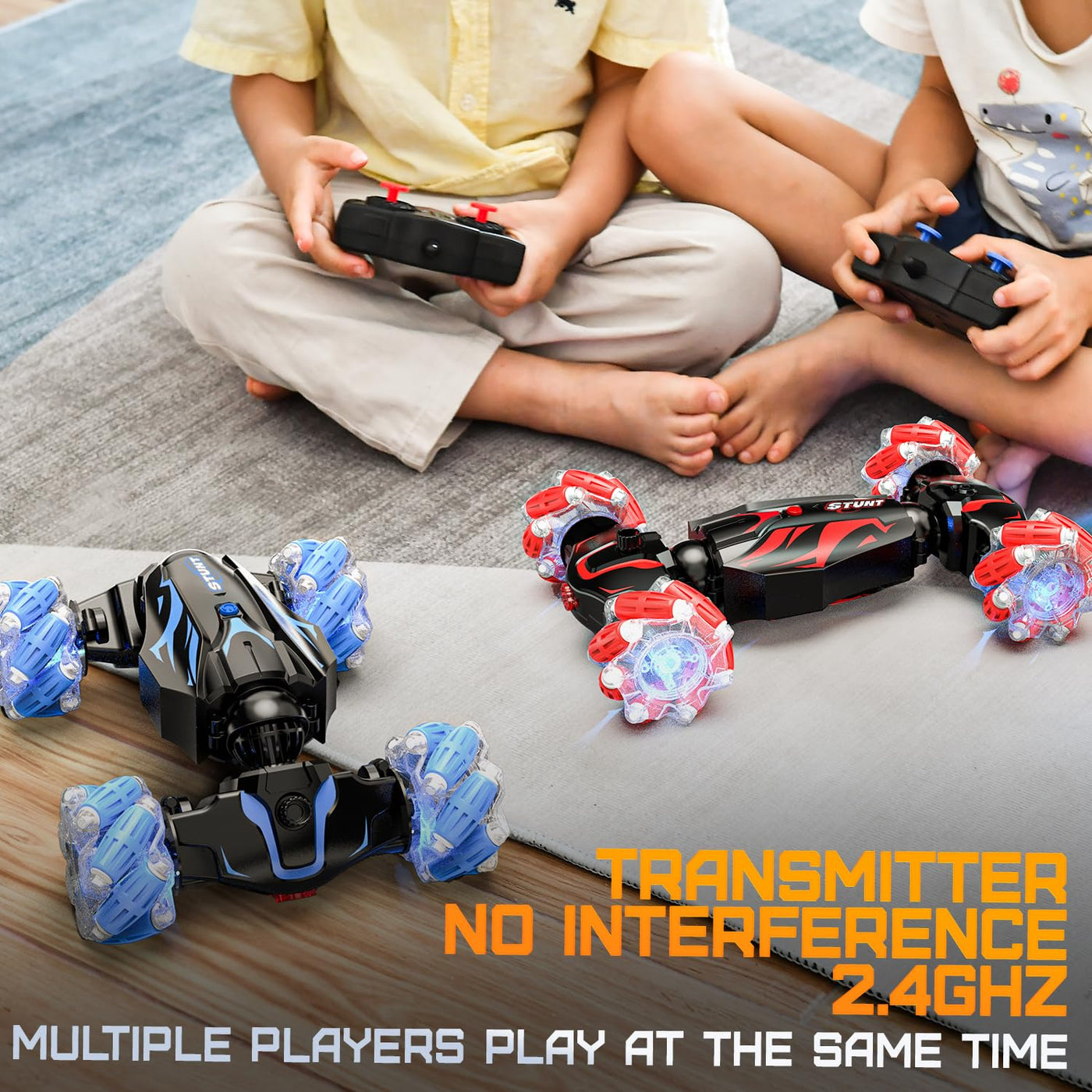 BEZGAR Ferngesteuertes Auto - Autos mit handsteuerung 4WD 2,4 GHz RC Auto für Kinder, Verwandeln Stunt car mit LED Sprühnebel Musik, Geschenk Junge Spielzeug ab 5 6 7 8 Jahre, Rot