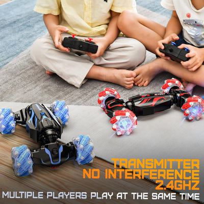 BEZGAR Ferngesteuertes Auto - Autos mit handsteuerung 4WD 2,4 GHz RC Auto für Kinder, Verwandeln Stunt car mit LED Sprühnebel Musik, Geschenk Junge Spielzeug ab 5 6 7 8 Jahre, Rot