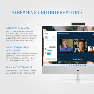 HP Pavilion All-in-One Desktop-PC, 27" QHD Display, AMD Ryzen 7 5700U, 16 GB DDR4 RAM, 1 TB SSD, AMD Radeon-Grafikeinheit, Windows 11 Home, QWERTZ, Weiß