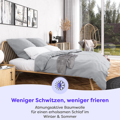 Wolkenfeld Mako Satin Bettwäsche 200x220-100% Baumwolle - Traumhaft weiche Bettwäsche-Sets - 1x Bettbezug 200x220cm + 2X Kissenbezug 80x80 - Hellgrau