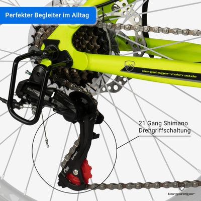 Bergsteiger Broome 24, 26 Zoll Kinderfahrrad, Shimano 21 Gang-Schaltung, StVZO, Mountainbike mit Vollfederung, Scheibenbremsen & Dynamo-Licht, geeignet für 8, 9, 10, 11, 12, 13 Jahre, Jungen & Mädchen