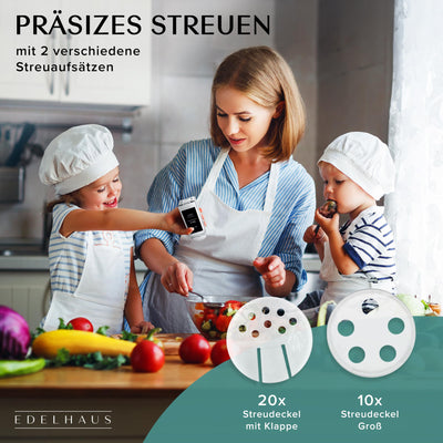 EDELHAUS Gewürzgläser Eckig Set mit Edelstahl Deckel Schwarz (24 x 120ml) Gewürzstreuer mit Streueinsatz und 240 Etiketten - Hochwertige Gewürzbehälter, Gewürzdosen, Gewürze organizer [10,7cm x 4,5cm]
