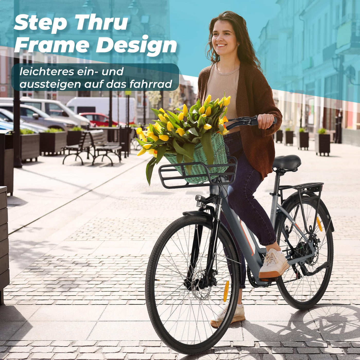 AOIHO E Bike, 28'' EBike Herren E-Bike Damen mit 𝐃𝐫𝐞𝐡𝐦𝐨𝐦𝐞𝐧𝐭𝐬𝐞𝐧𝐬𝐨𝐫, 250W Motor Elektrofahrräder Trekkingrad E Fahrrad mit 6-Gang, 3 Modi, Pedelec Citybike Elektrofahrrad für Erwachsene