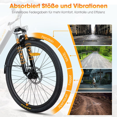 Hiland 26 Zoll Elektro-Mountainbike mit 250W Motor & 36V 7.8Ah Akku, Elektrofahrrad für Männer Frauen, All-Terrain Erwachsene Elektro-MTB mit Gabelfederung, Weiß