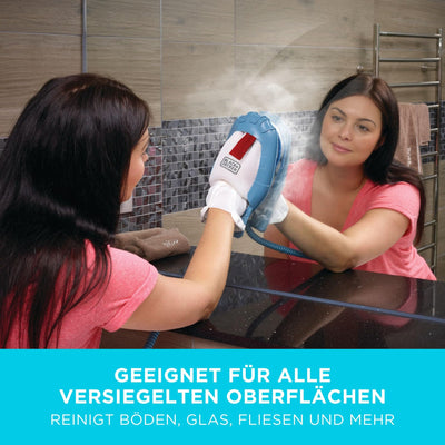 BLACK+DECKER Dampfreiniger 1600W 2in1 Dampfbesen mit Handdampfgerät (für hygienische, gründliche Sauberkeit, für die Reinigung des gesamten Haushaltes, inkl. 16-tlg. Zubehör) BHSM1615DAM