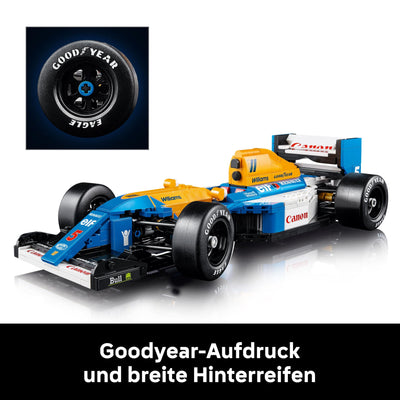 LEGO Icons Williams Racing FW14B mit Nigel Mansell - F1 Modellauto Set mit Rennfahrer Minifigur zum Sammeln - Schreibtischdeko mit Ständer - Geschenk für Erwachsene & Jugendliche Motorsportfans 10353