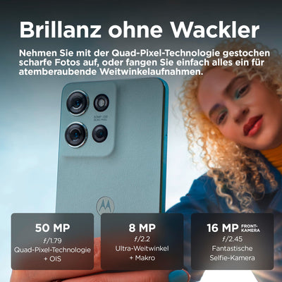 Motorola Moto g75 5G Smartphone (6,78"-FHD+-Display, 50-MP-Kamera, 8/256 GB, 5000 mAh, Android 14) Succulent Green (Veganes Kunstleder), inkl. Schutzcover [Exklusiv bei Amazon]
