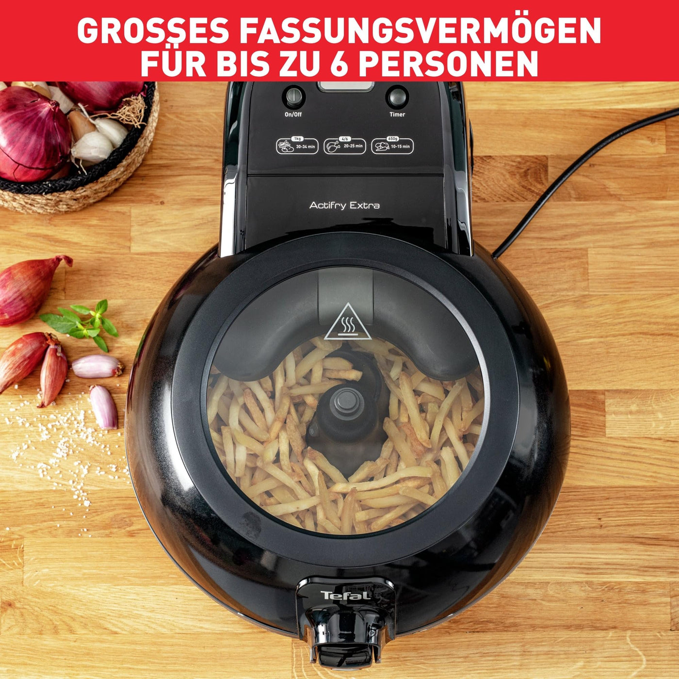 Tefal FZ7228 ActiFry Extra Heißluftfritteuse | AirFryer mit Rührarm, kein Schütteln | 1550 W | 1,2 kg für 6 Personen | High Speed Airflow | Timer | ‎energiesparend | gesunde Friteuse ohne Öl | Schwarz