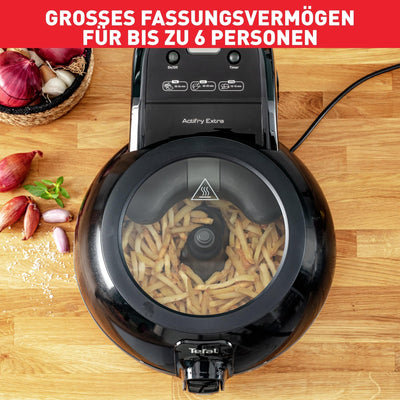 Tefal FZ7228 ActiFry Extra Heißluftfritteuse | AirFryer mit Rührarm, kein Schütteln | 1550 W | 1,2 kg für 6 Personen | High Speed Airflow | Timer | ‎energiesparend | gesunde Friteuse ohne Öl | Schwarz