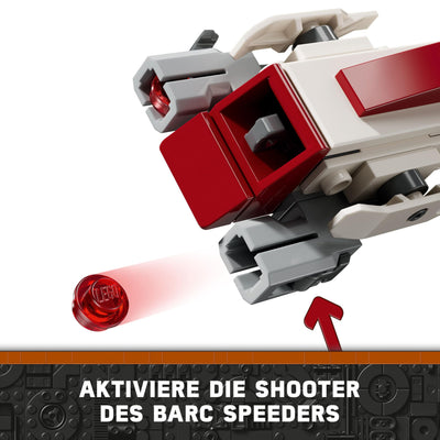 LEGO Star Wars Flucht mit dem BARC Speeder, The Mandalorian Set, Spielzeug-Bike mit Seitenwagen, enthält die Figuren Kelleran Beq und Grogu, Geschenk für Jungen und Mädchen ab 8 Jahren 75378