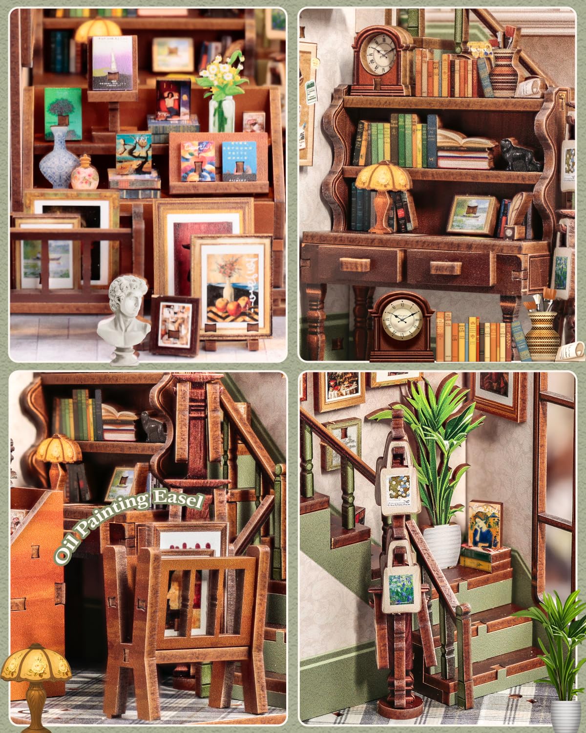 CUTEBEE Book Nook Kit - DIY Puppenhaus Bausatz zum Selberbauen, EIN Retro und künstlerisches Miniaturhaus, 3D Holzpuzzle Buchstütze, Kreative Bücherregal Dekoration, Geschenke（Gellery Bookstore）