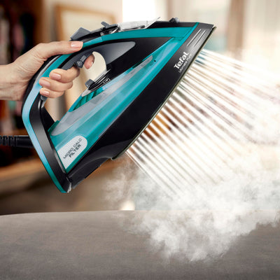 Tefal Dampfbügeleisen Ultimate Pure FV9844 | 3200 W | Micro-Calc-Filter | Durilium Airglide Autoclean-Bügelsohle | Automatische Abschaltung | ‎ ‎0.35 Liter | 31.6 x 15.1 x 16.3 cm | Schwarz / Blau