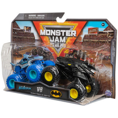 Monster Jam - Original Zweier-Pack mit dem Batmobil vs. Megalodon - authentischen Monster Trucks im Maßstab 1:64