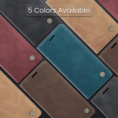 owlhold Hülle Samsung Galaxy A06 klapphülle Samsung A06 Premium Lederhülle Weiches Vintage-Nubukleder Faltbare Ständer Schutzhülle Kartenfach Standfunktion Handyhülle Samsung Galaxy A06 5G - Schwarz