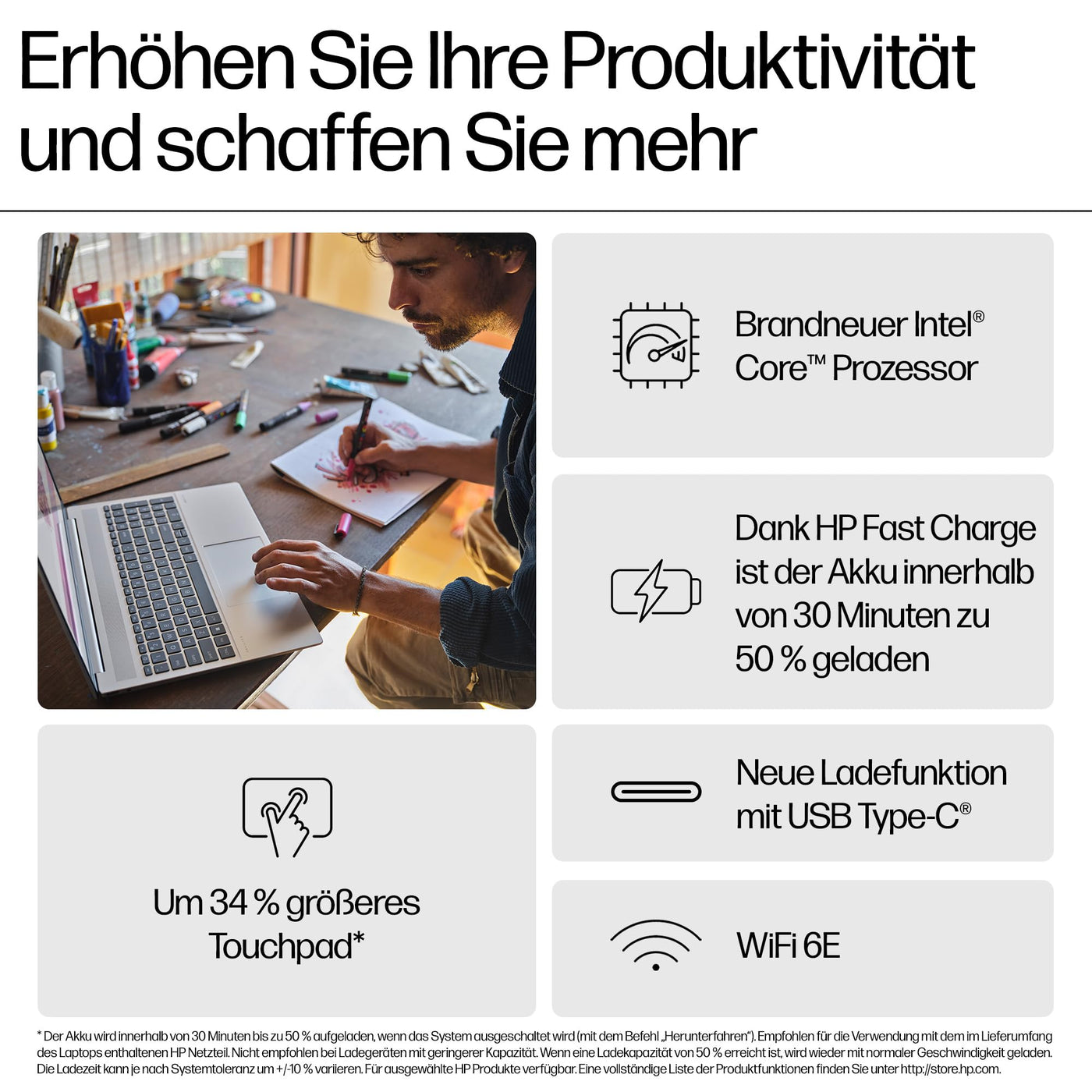 HP Pavilion Laptop PC | Intel Core Ultra 5 mit integrierter KI | 125U 16" WUXGA-Display | 16GB RAM | 1TB PCIe NVMe SSD | Intel Grafikkarte | QWERTZ mit Copilot Key | Windows 11 Home | Silber