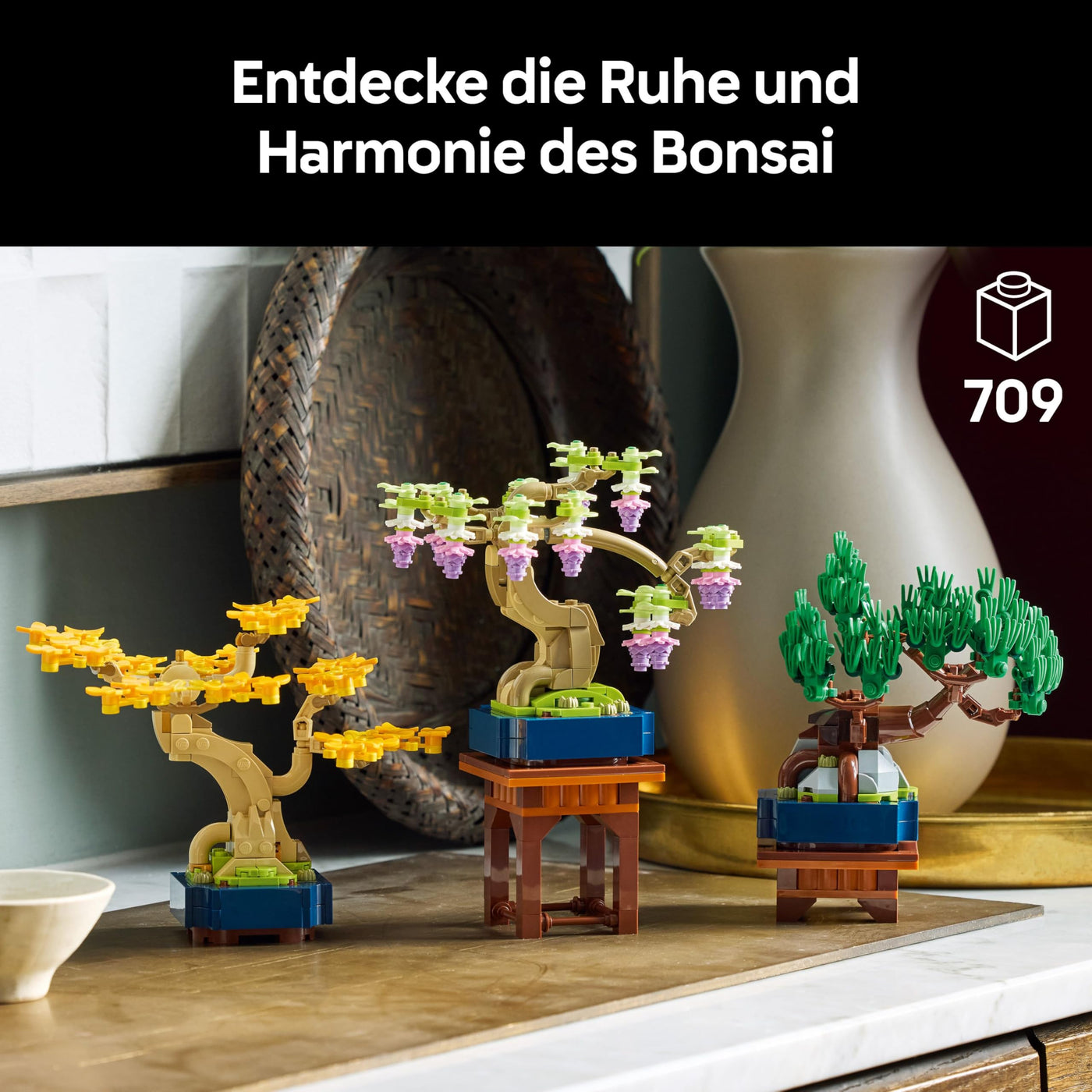 LEGO Botanicals Mini-Bonsais - Bonsai zum Bauen & Ausstellen - Kreative Deko Blumen - Ginkgo, Schwarzkiefer & Wisteria Kunstpflanzen - DIY Deko für Zuhause - Geschenk für Frauen & Männer - 10373
