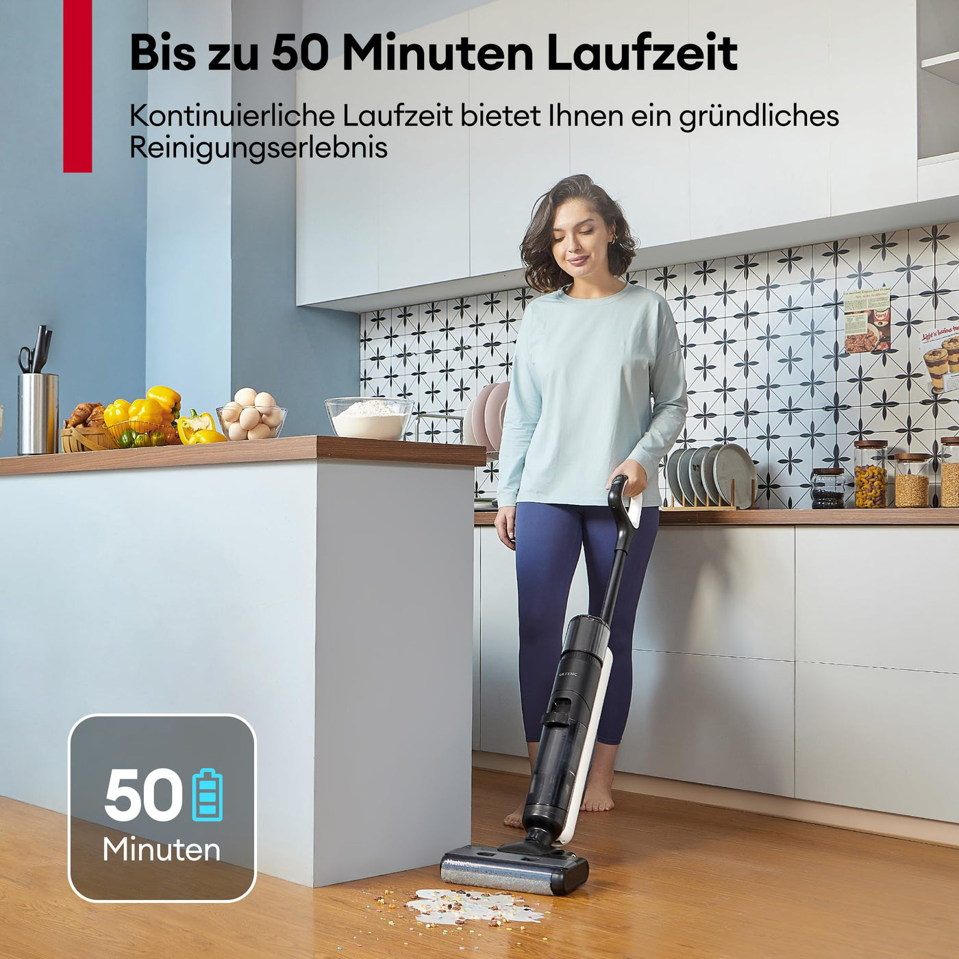 Ultenic AC1 Elite Nass Trockensauger kabelloser Staubsauger mit Wischfunktion, 3 in 1, 50min, intelligente Schmutzerkennung, 14000 Pa Saugkraft,Selbstreinigung,1.15L Doppelte Tank, LED-Display