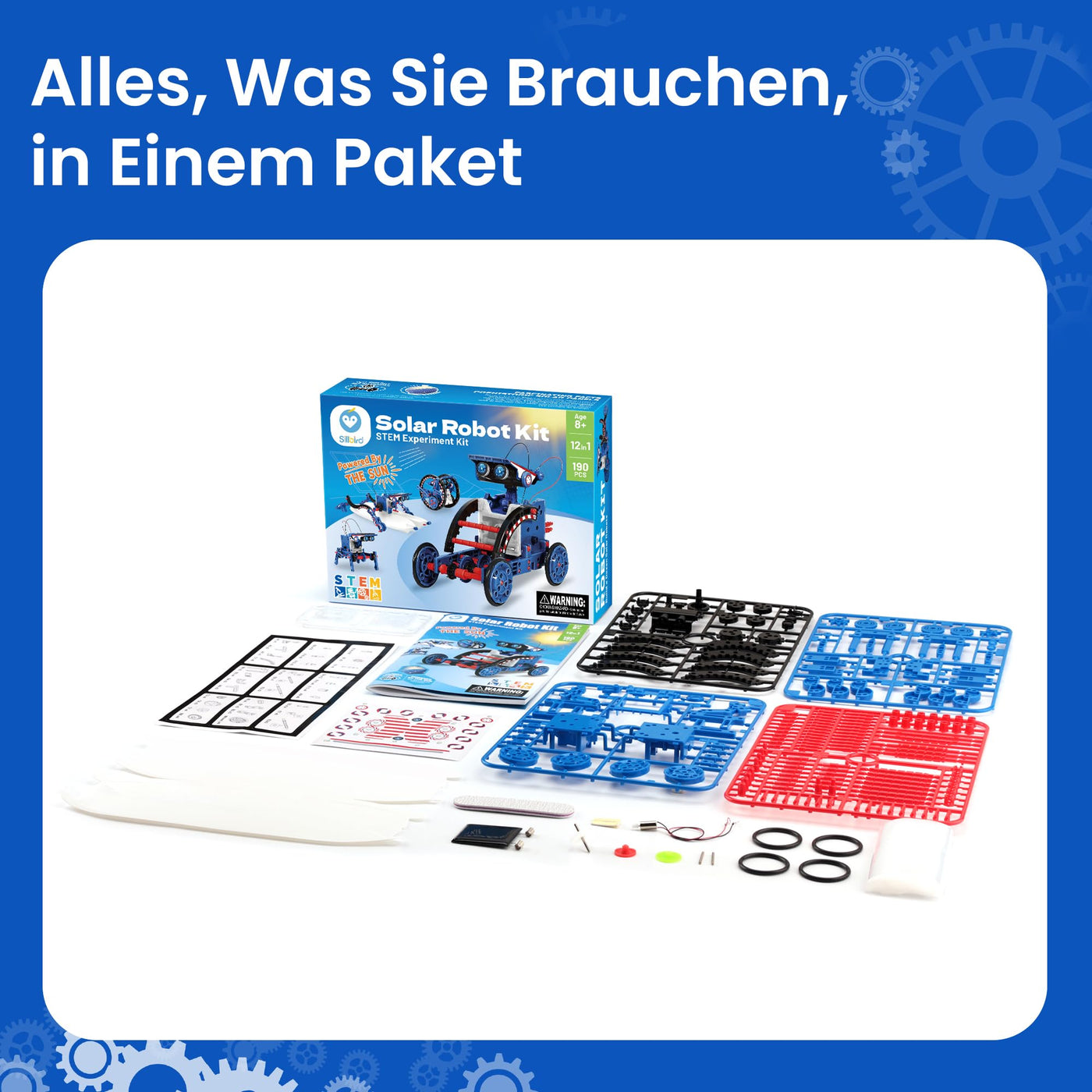 Sillbird Solar STEM Roboter Bausatz, 12-in-1 Lernspielzeug für Kinder Jungen ab 8 Jahren, Kreative Geschenke für Weihnachten und Geburtstage, 190 Teilen
