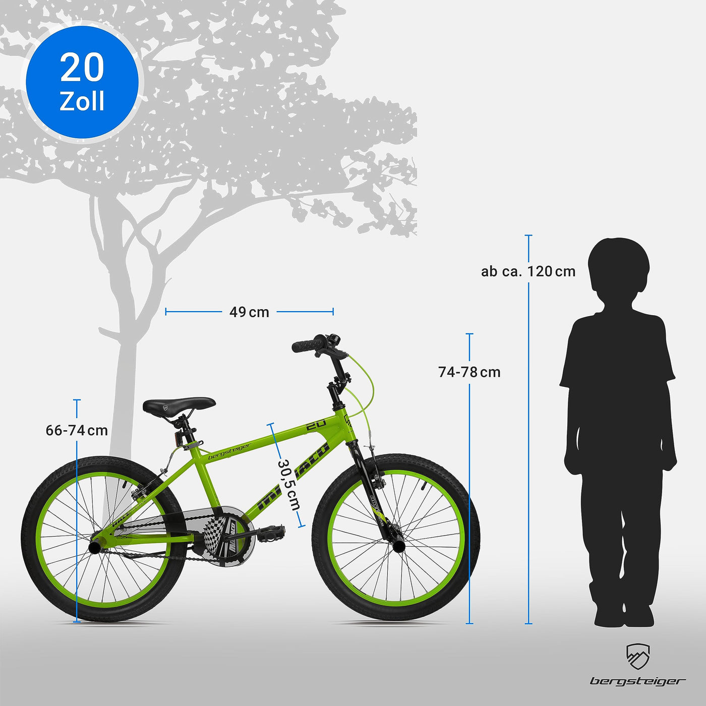 Bergsteiger Monaco 20 Zoll BMX, Kinderfahrrad, geeignet für 6, 7, 8, 9 Jahre, Freestyle, 4 Stahl Pegs, Kettenschutz, Freilauf