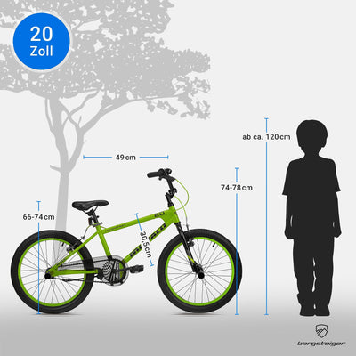 Bergsteiger Monaco 20 Zoll BMX, Kinderfahrrad, geeignet für 6, 7, 8, 9 Jahre, Freestyle, 4 Stahl Pegs, Kettenschutz, Freilauf